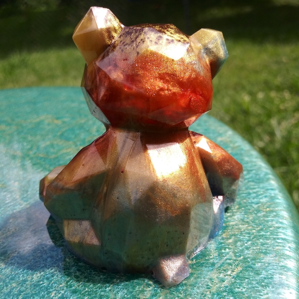 🧸SOLD🧸Colorful Teddy Bear Resin Art Cute Gift Gold Handmade Gifts - Picture 12 of 15